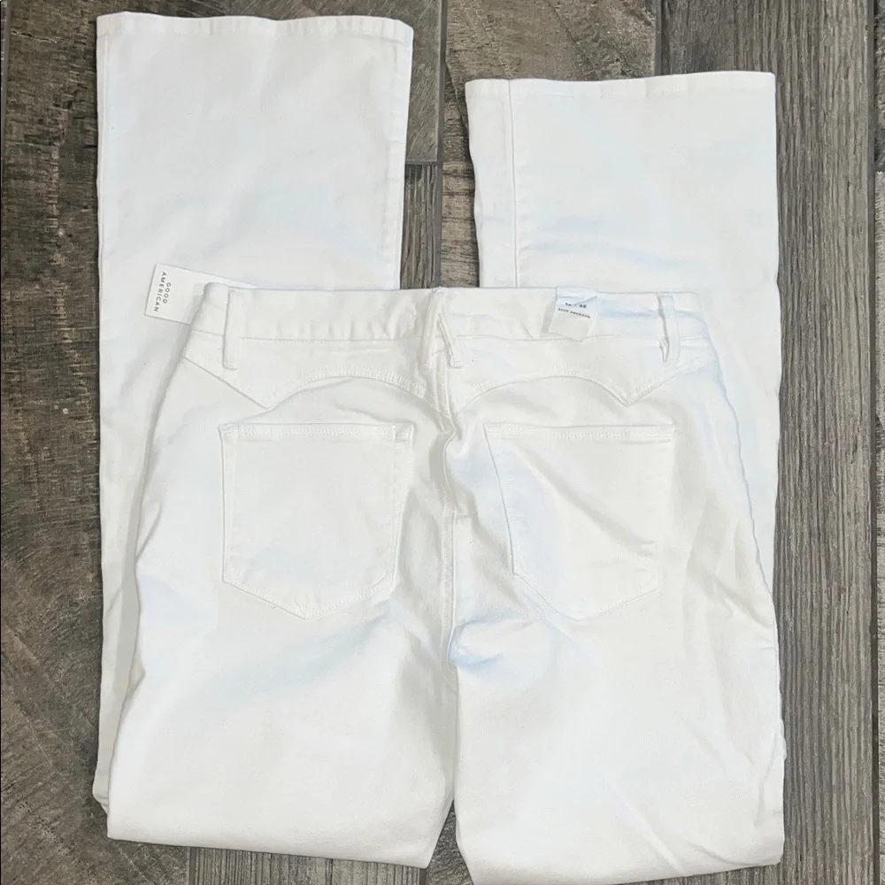NWT Good American flare leg White Jeans